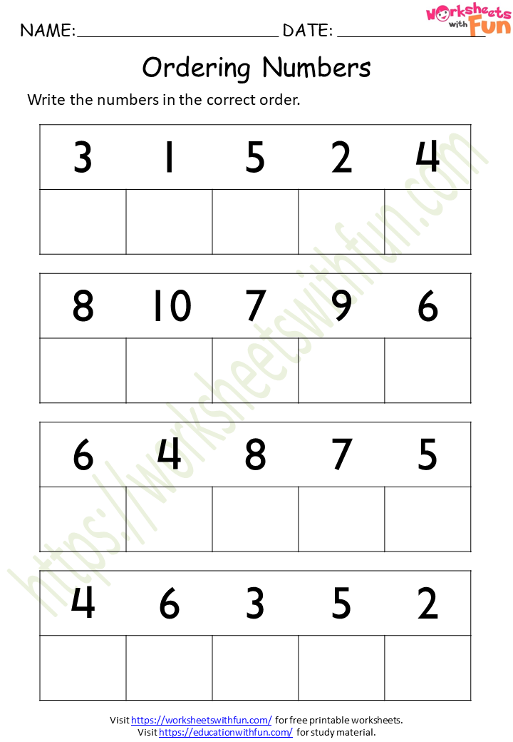 Course Mathematics Preschool Topic Ordering Numbers